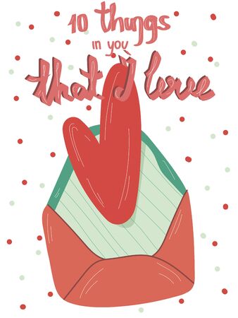 Valentine greeting card, poster. Cute hand draw elements, doodle. Perfect for valentines day, stickers, birthday, save the date invitation.のイラスト素材