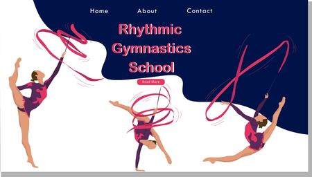 Women rhythmic gymnastics with ribbon Sport Life. Flat Vector Illustration, Design for Banner, Poster, Header, Advertising. Young Female Healthy Lifestyle Concept. rhythmic gymnastics landing pageのイラスト素材