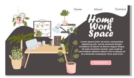 Remote Work Website Landing Page. Man Freelancer Work Distant on Laptop. Character Freelance Employee Working at Home or Creative Office Workplace Area Web Page Banner. Flat Vector Illustrationのイラスト素材