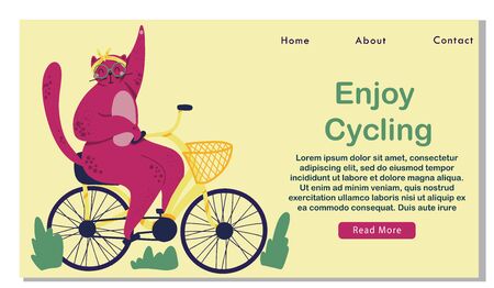 Pink fat cat with watermelon ice cream rides on bicycle. Food basket with tulips clipart. Outdoor sport s trip. Fitness lifestyle theme. Design elements for cards, posters, t-shirt.のイラスト素材