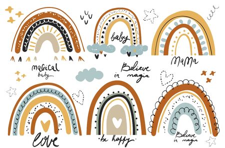 Set of cute Rainbows. Cliparts for baby room, greeting cards, kids and baby t-shirts and wear, hand drawn nursery illustrationのイラスト素材