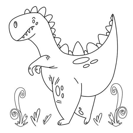 Vector illustration of cute cartoon dinosaur character for children, coloringのイラスト素材