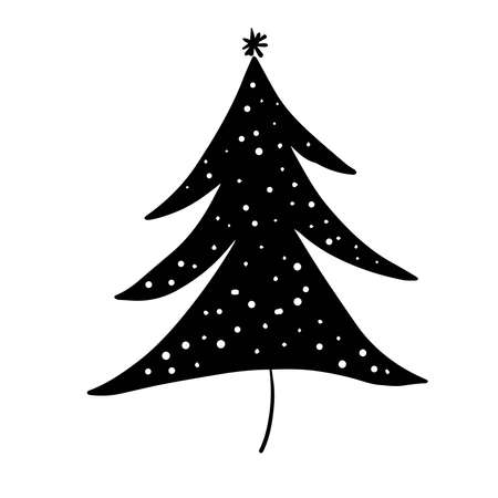 Black and white drawing of a Christmas tree. A doodle of a stylized tree.のイラスト素材