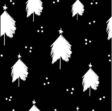 Winter graphic seamless pattern with christmas trees. Hand drawn vector illustration. Wrapping paper Christmas.のイラスト素材