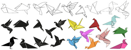 vector, origami bird, craneのイラスト素材