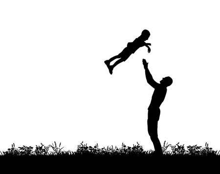 silhouette of father and sonのイラスト素材