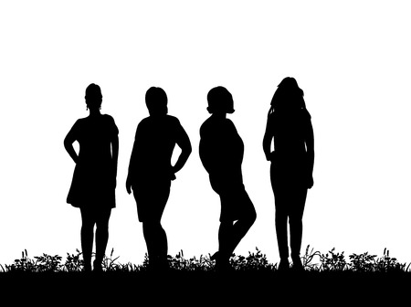 Vector, silhouette of the girl beautifully stand on the grassのイラスト素材