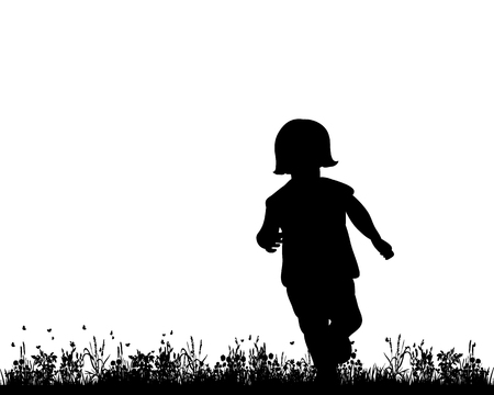 silhouette child playing in natureのイラスト素材