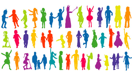Vector, isolated, silhouette children, collection,multicoloredのイラスト素材