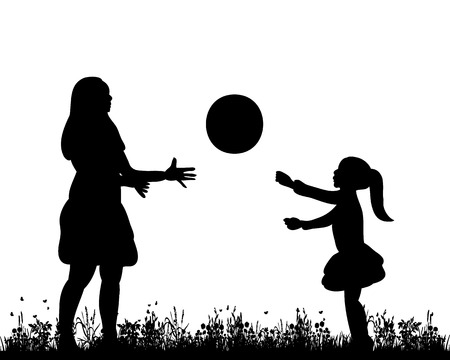isolated, silhouette of mother and child playing in natureのイラスト素材