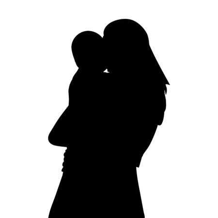white background, black silhouette portrait of a mother and babyのイラスト素材