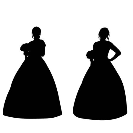 vector, on a white background, black silhouette of a brideのイラスト素材