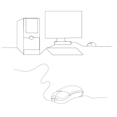 white background, continuous line drawing of a computerのイラスト素材