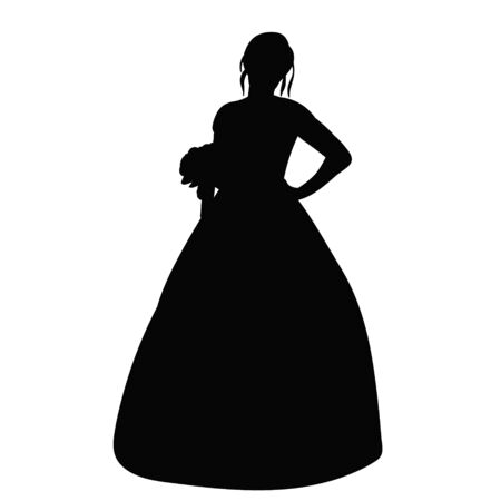 vector, on a white background, black silhouette of a brideのイラスト素材