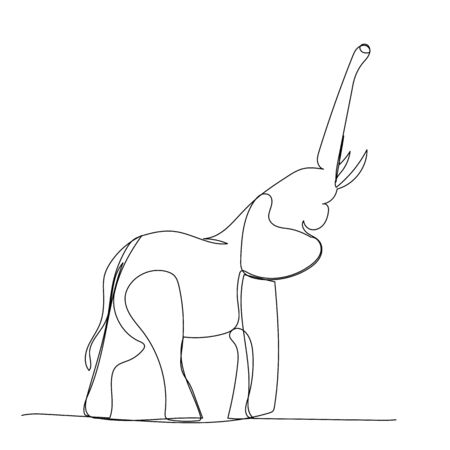 vector, white background, continuous line drawing of an elephantのイラスト素材