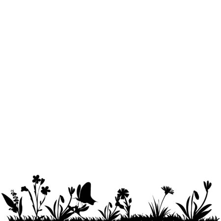 black silhouette of grass and plantsのイラスト素材