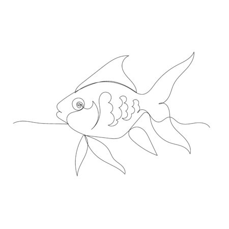 single line drawing continuous, fishのイラスト素材