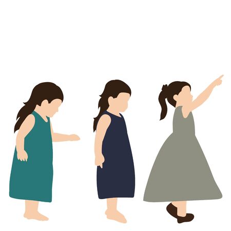 a flat style child little girl in a dressのイラスト素材