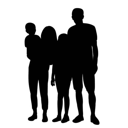  black silhouette family, children and mom with dadのイラスト素材