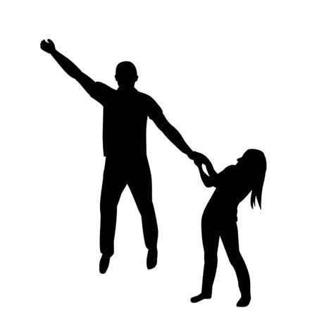 white background, black silhouette people jumpingのイラスト素材