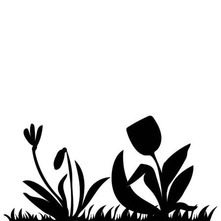 vector, on a white background, black silhouette of grass, plantsのイラスト素材