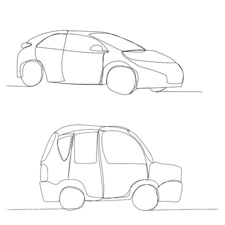 vector, on a white background, a continuous line drawing of a car eatingのイラスト素材