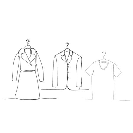 vector, on a white background, a continuous line drawing of clothes on a hangerのイラスト素材