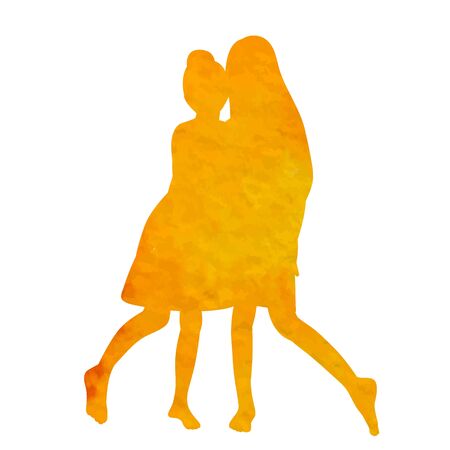 vector, white background, watercolor silhouette orange childrenのイラスト素材