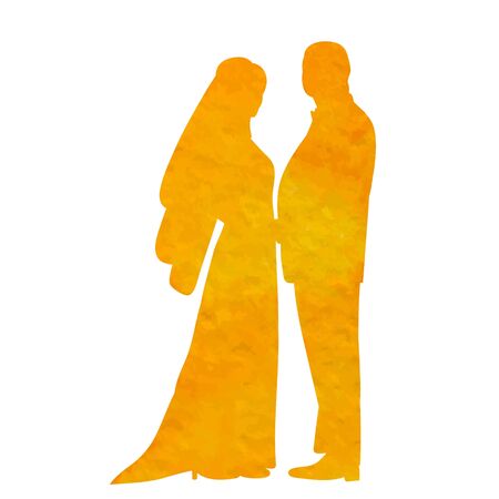 watercolor silhouette of a bride and groomのイラスト素材