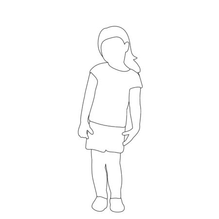 sketch child, icon, girl in a dressのイラスト素材