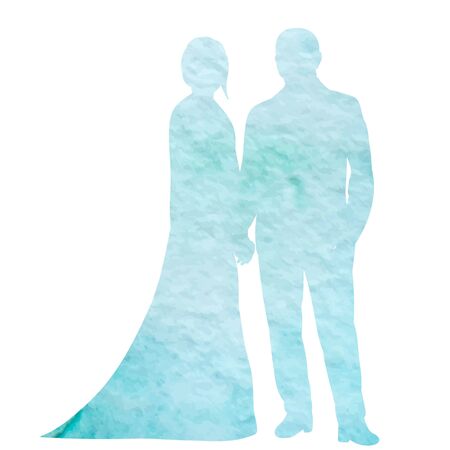 watercolor silhouette of a bride and groomのイラスト素材
