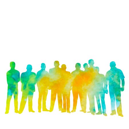 vector, white background, watercolor silhouette people, crowdのイラスト素材