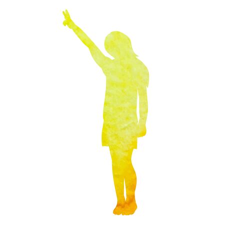 vector, on a white background, watercolor silhouette yellow childのイラスト素材