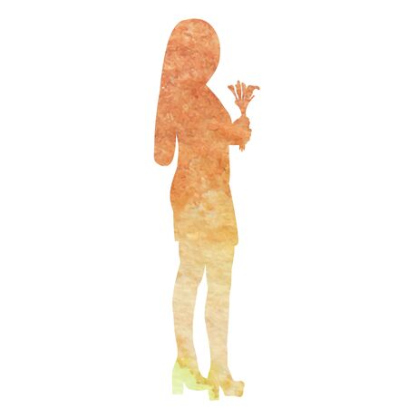 vector, on a white background, watercolor silhouette of a girlのイラスト素材