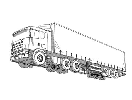 sketch of a truck with hatching on a white background vectorのイラスト素材