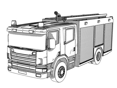 sketch of a fire engine vector on a white backgroundのイラスト素材