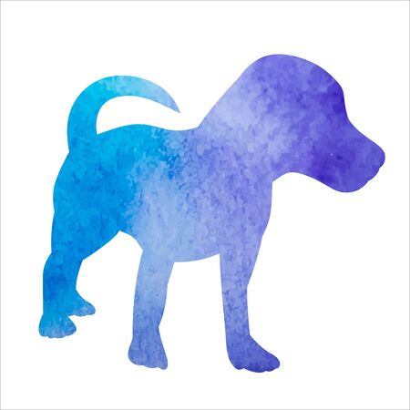 vector, on a white background, watercolor silhouette of a dog lyingのイラスト素材