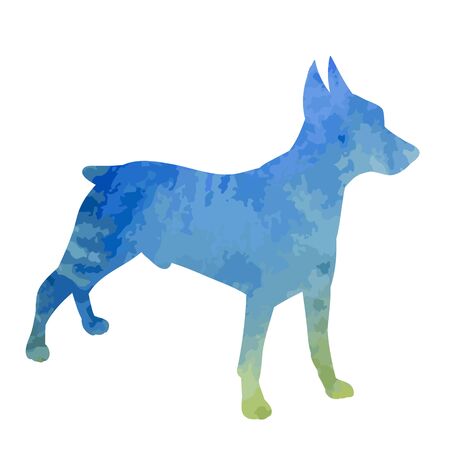 vector, on a white background, watercolor silhouette of a dog standingのイラスト素材