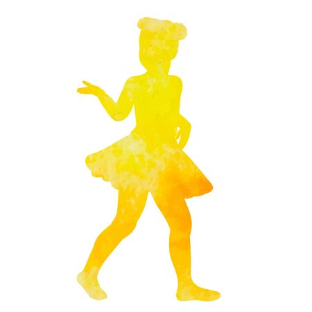  a white background, watercolor silhouette girl dancingのイラスト素材