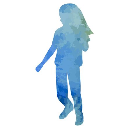 vector, on a white background, blue watercolor silhouette girl dancing danceのイラスト素材
