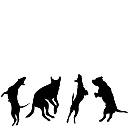 vector, on a white background, icon, black silhouette of a dog jumping, setのイラスト素材