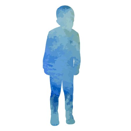 vector, isolated, blue silhouette watercolor boyのイラスト素材
