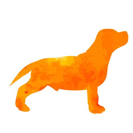 white background, orange watercolor silhouette of a dog standingのイラスト素材