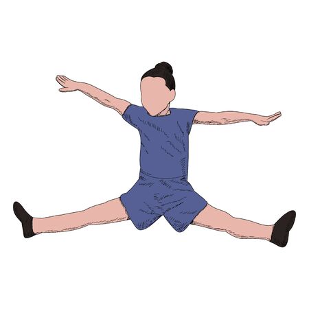 vector, on a white background, color sketch of a girl doing exercisesのイラスト素材