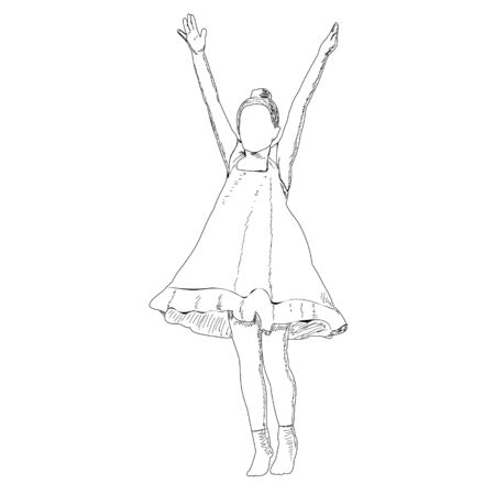  a white background, contour, sketch girl rejoicesのイラスト素材