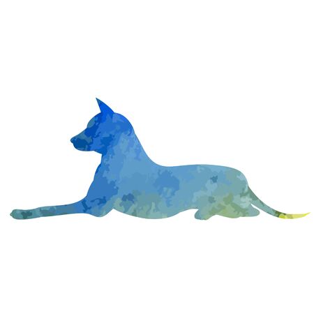 vector, on a white background, blue watercolor silhouette of a dog liesのイラスト素材
