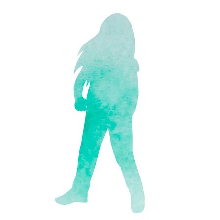 watercolor silhouette of a child, a girl dancingのイラスト素材