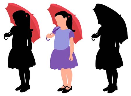 silhouette of a child, a girl with an umbrellaのイラスト素材
