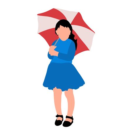 silhouette of a child, a girl with a red umbrellaのイラスト素材