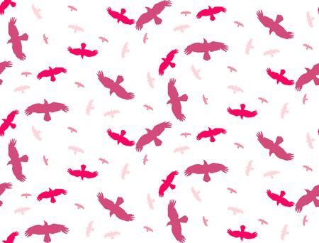 seamless background with a silhouette of flying birds pinkのイラスト素材